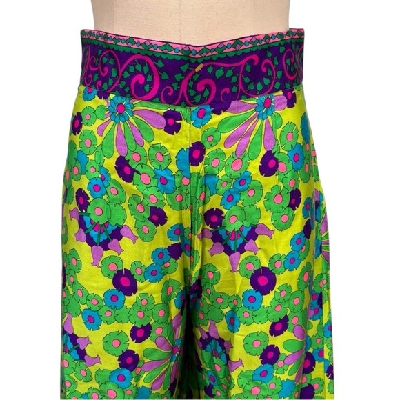 Vintage Alex Coleman 70s Floral Wide Leg High Waist Pants Size 6 - Picture 5 of 9